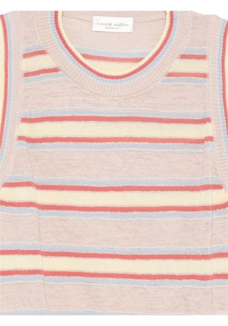 gilet a righe uomo beige e azzuro ROBERTO COLLINA | 261FXA0701441